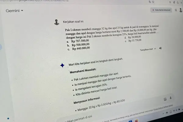Cara Mengerjakan Soal Matematika Pakai Gemini AI, Cocok untuk Belajar